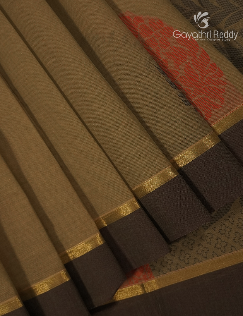 Pure Kanchi Cotton Saree in Olive Grey