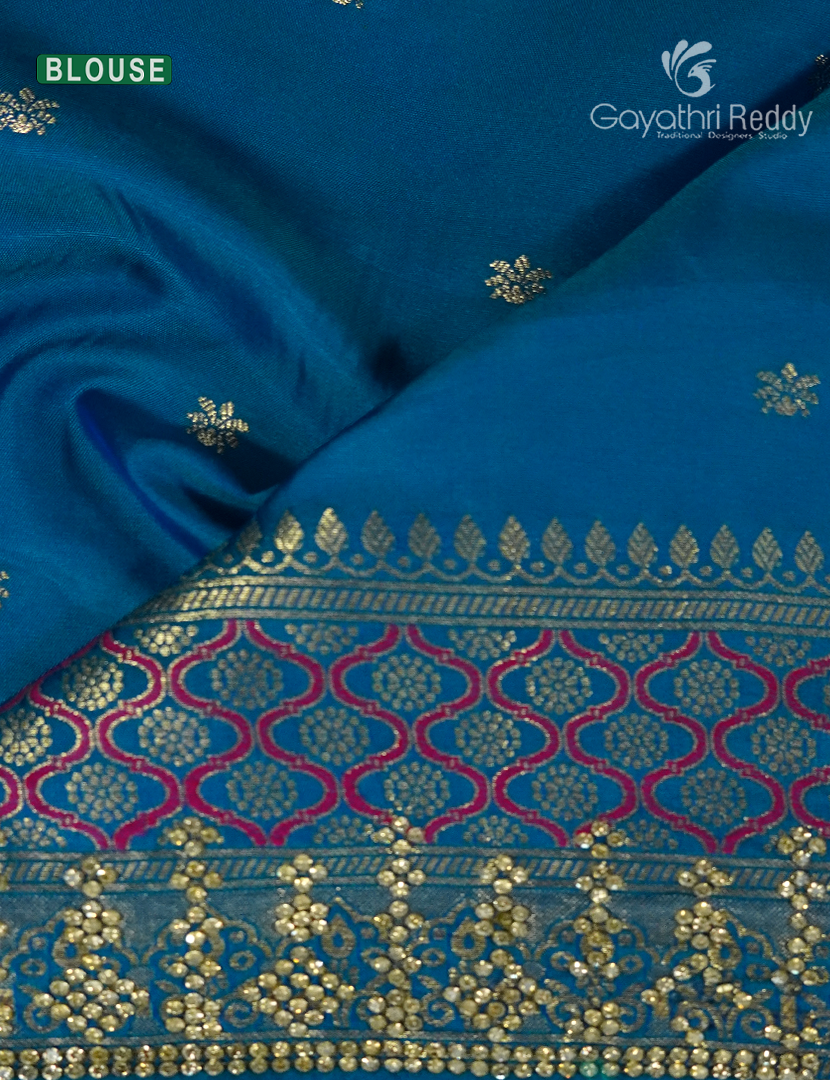 Semi Kanchipuram Silk Fancy  Saree in Deep Magenta and Rama Blue