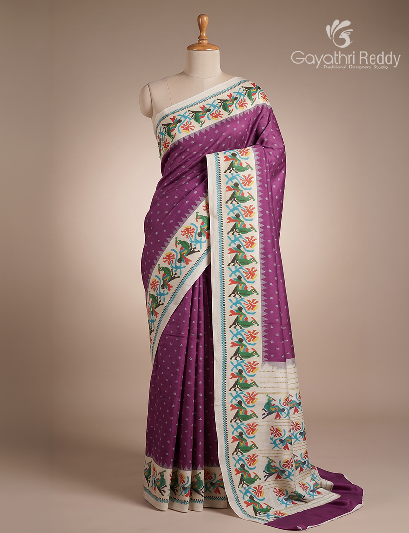 Semi Tussar Silk Saree in Deep Magenta