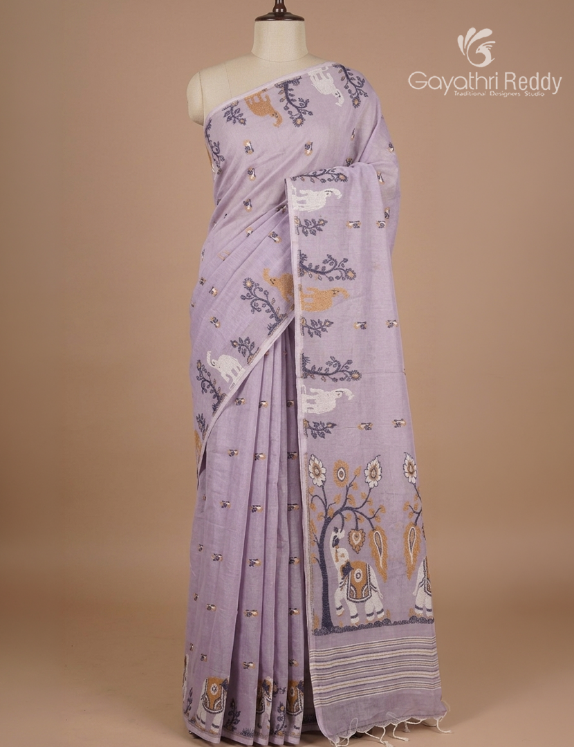 Jamdani Cotton Saree in Lavender