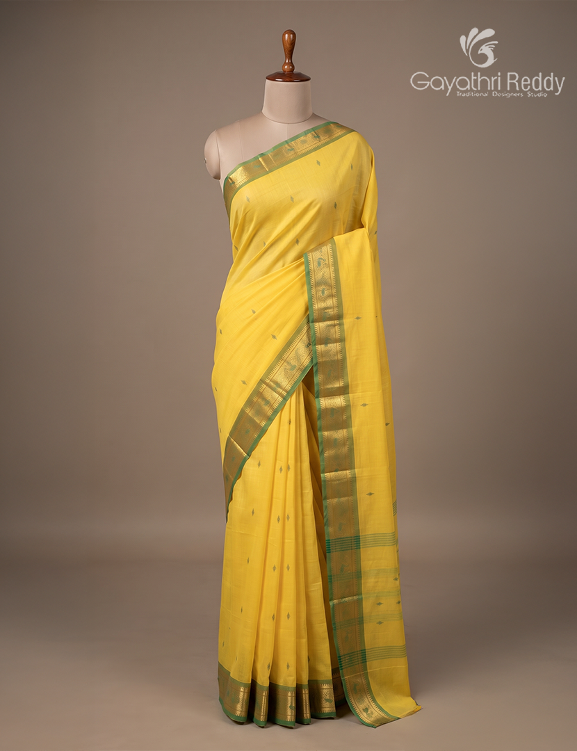 Pure Handloom Cotton Saree in Yellow
