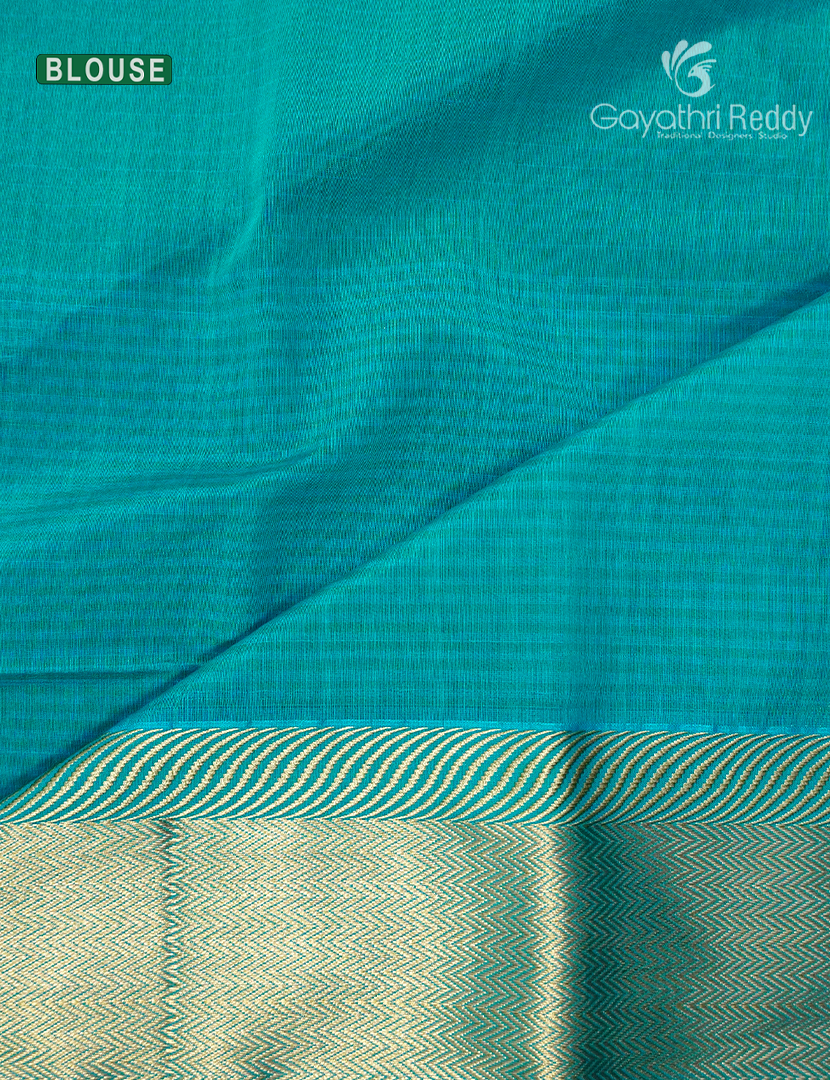 Pure Chanderi Sico Saree in Leaf Green and Sea Blue