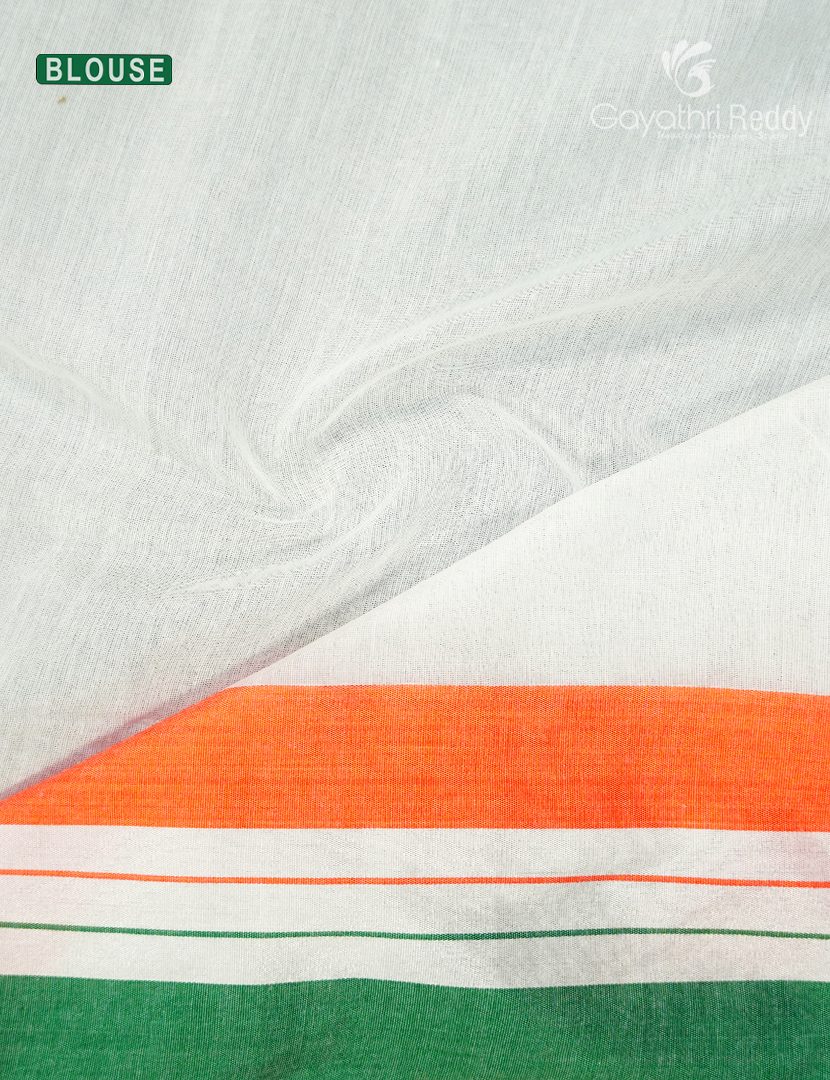 Tant Cotton  Saree in White with Tirangaa Border Independence Day Special