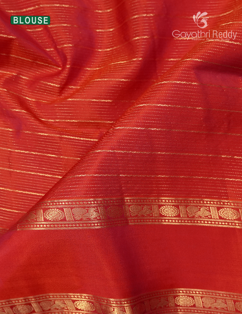 Pure  Kanchipuram Vintage Silk Saree in Violet and Orange