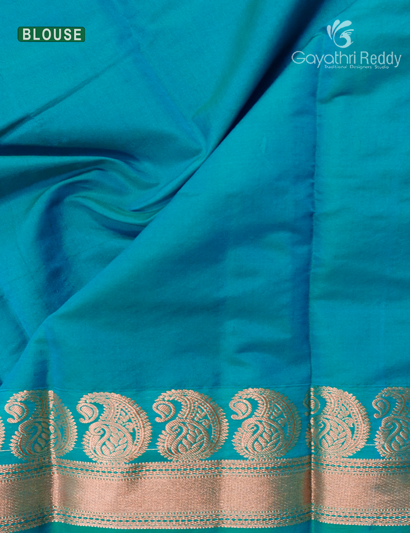 Pure Kanchi Sico Saree in Red and Sky Blue