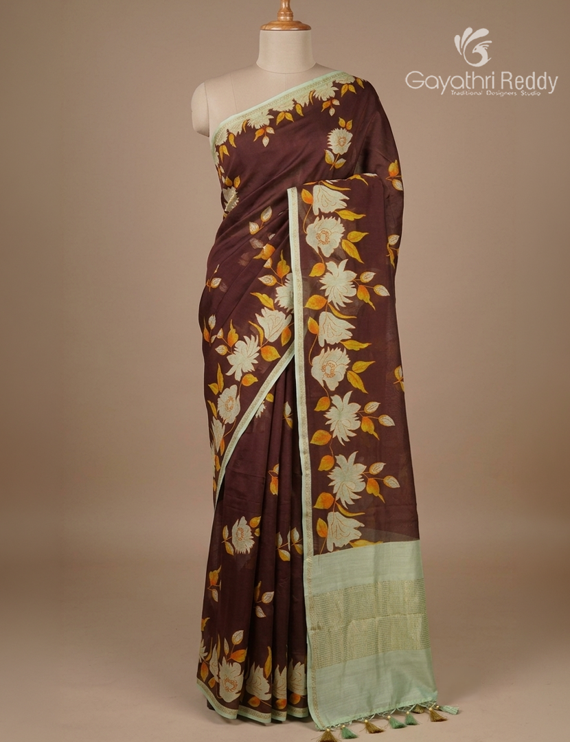 Pure Maheshwari Silk Saree in Brown
