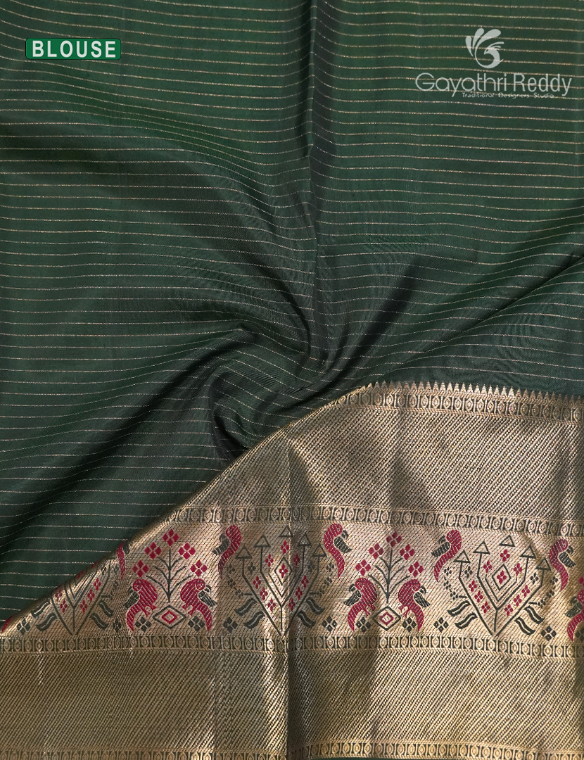 Pure Kanchipuram Vintage Silk Saree in Brown and Green