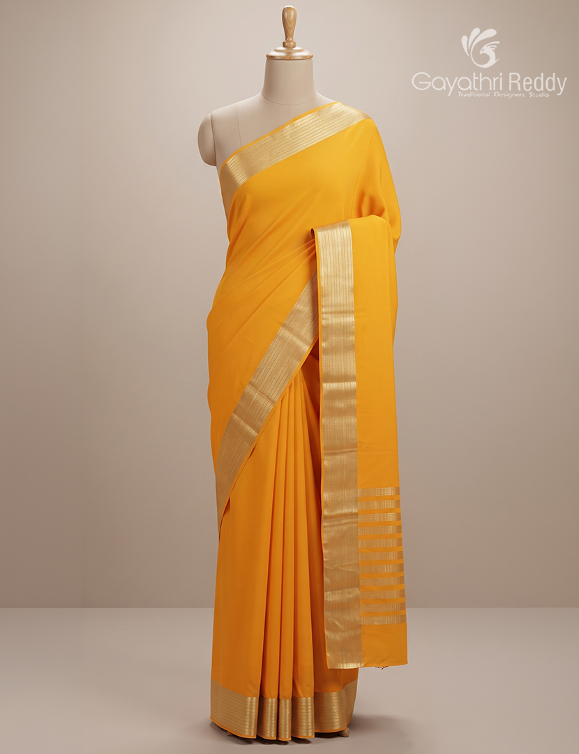 Semi Mysore Crepe Saree in Yellow