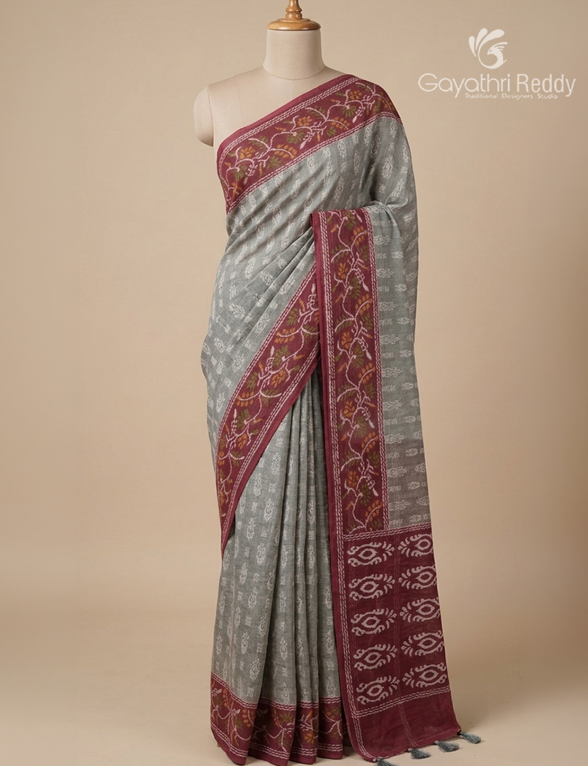 Linen Cotton Saree in Grey