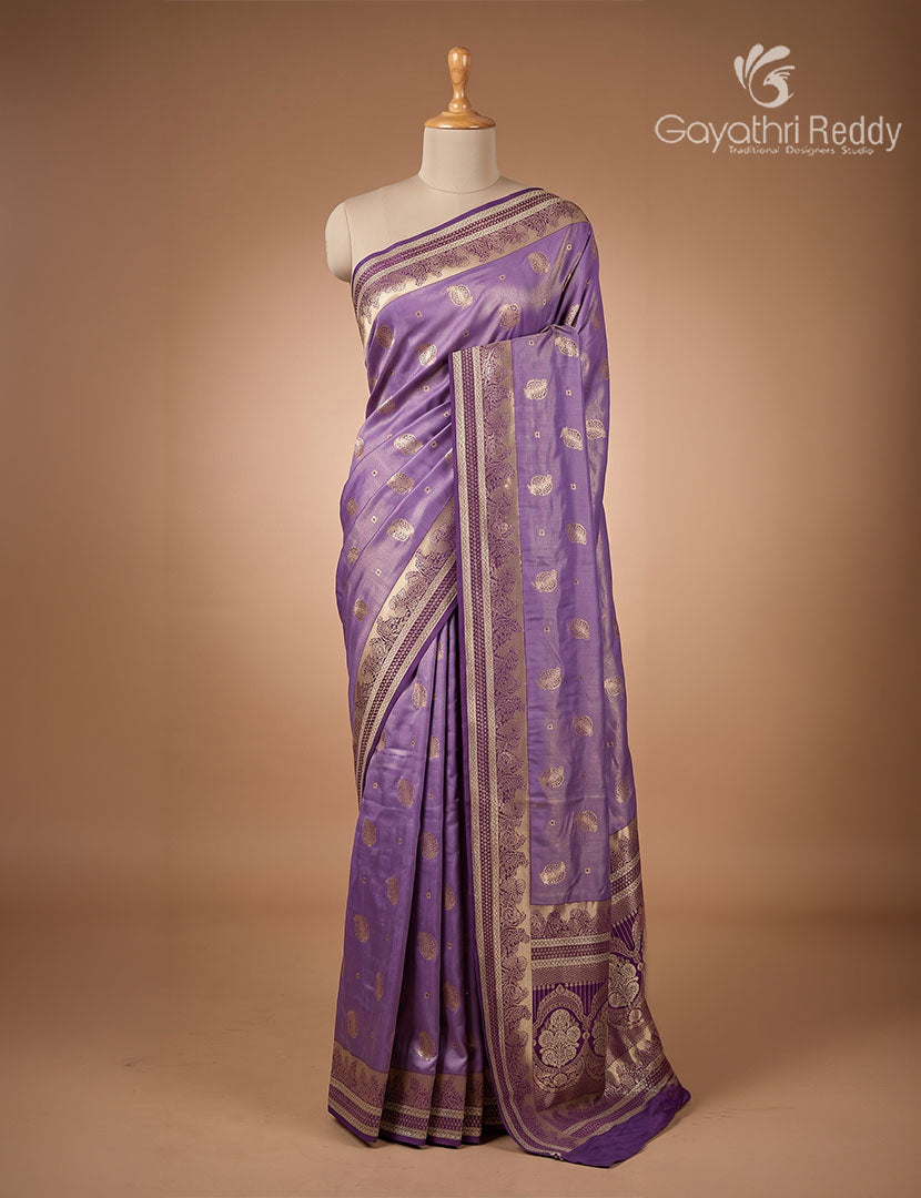 Semi Kanchipuram Silk Fancy Saree in Onion Pink and Burgundy