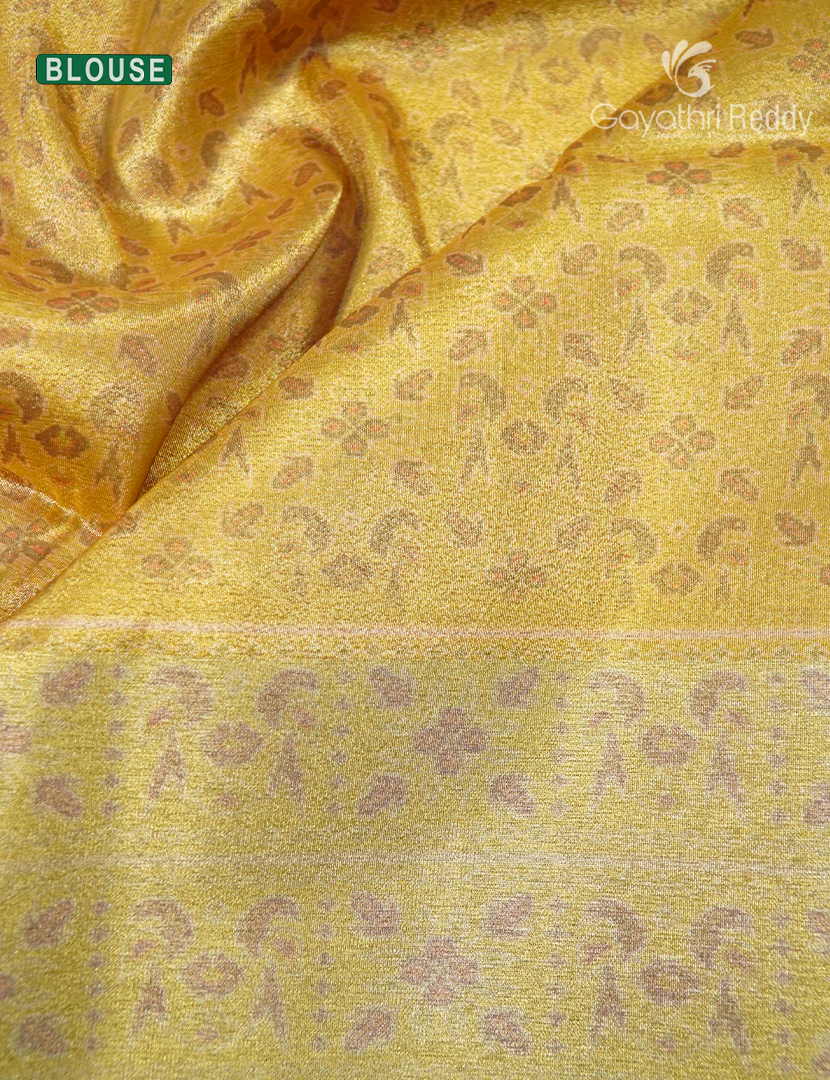 Semi Tussar Saree in Orange and Golden Yellow