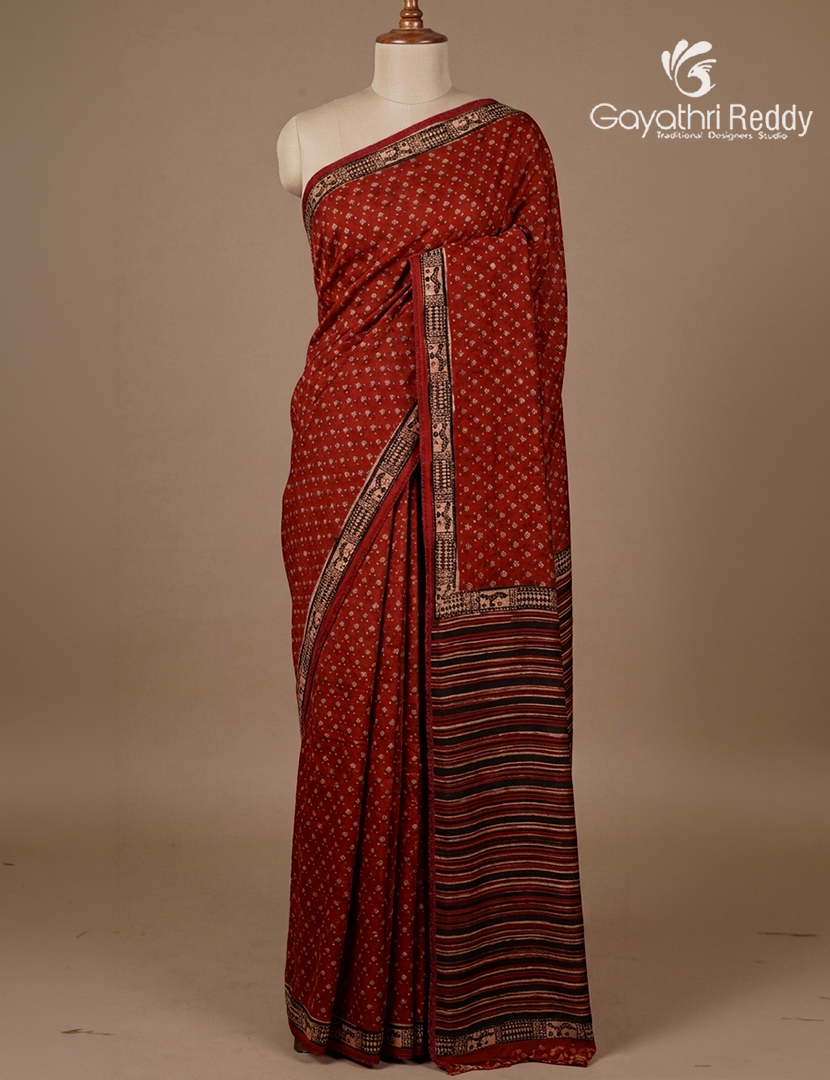 Pure Modal Silk Fancy Saree in Rust Red