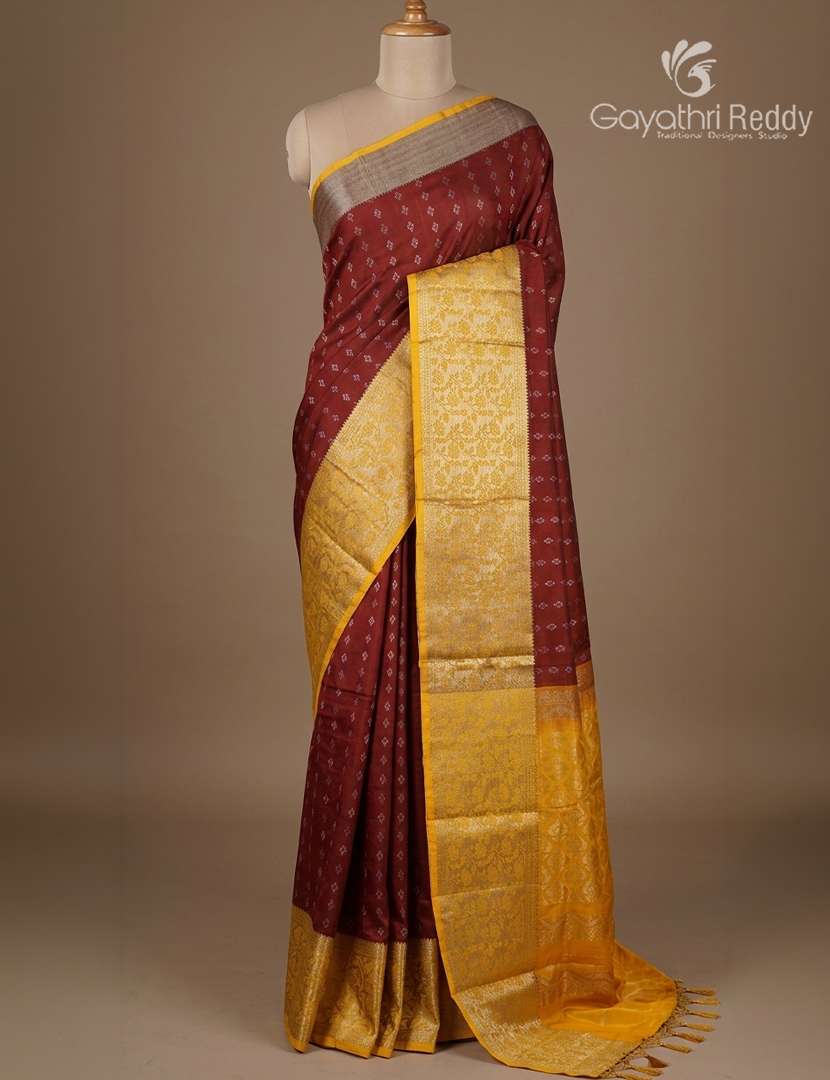Pure Uppada Silk Saree in Maroon and Yellow