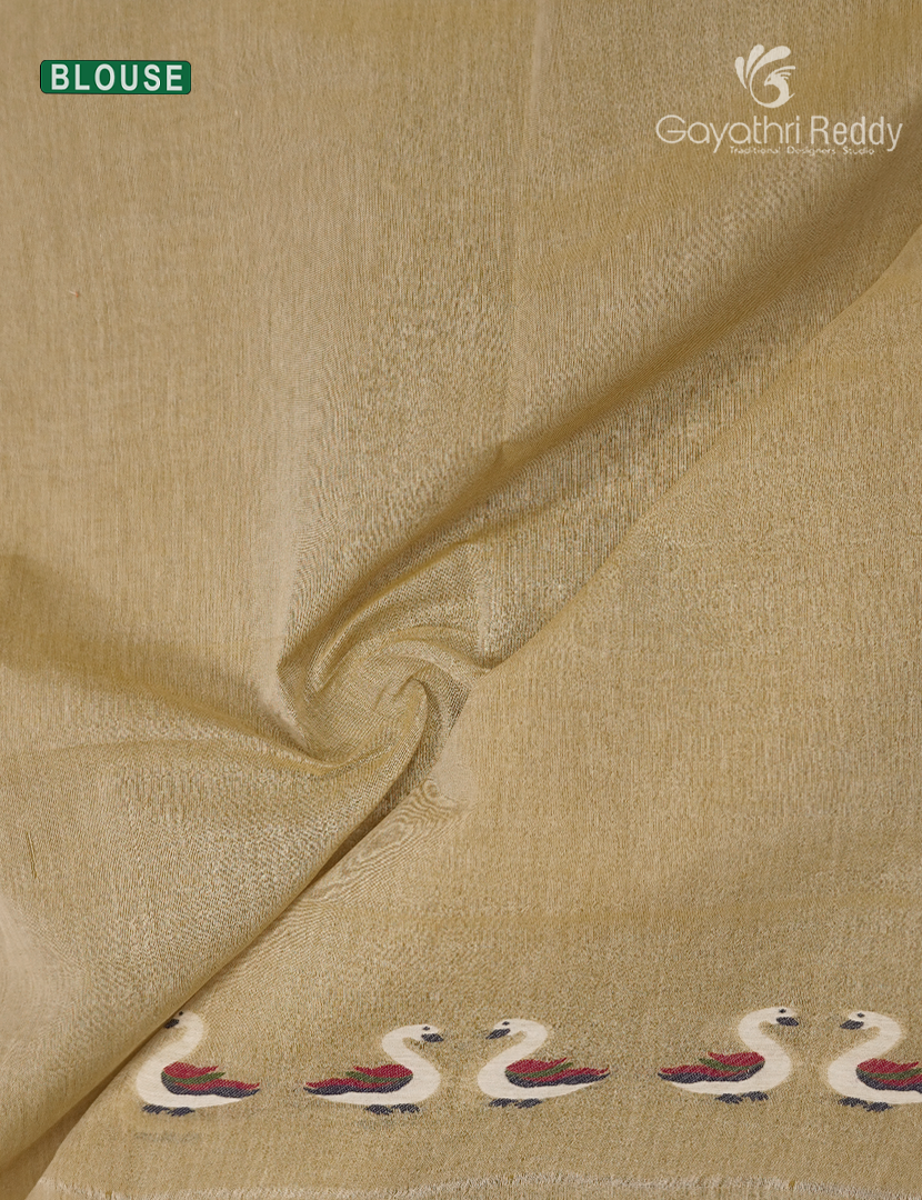 Jamdani Cotton Saree in Khakhi Green