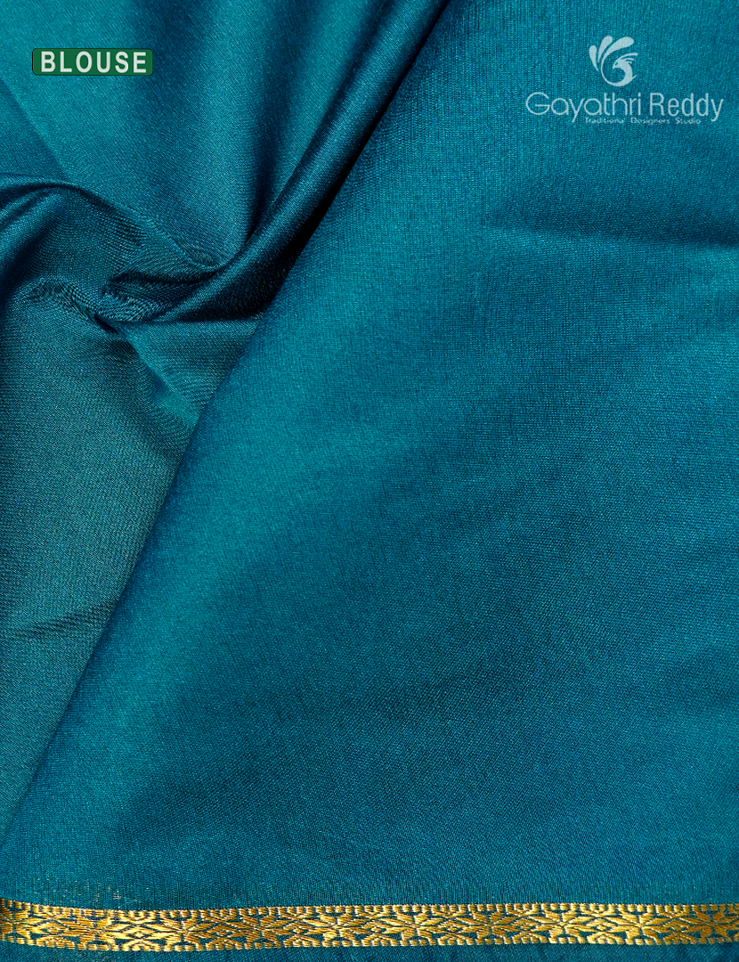 Silk Cotton Saree in Deep Purple and Sea Blue