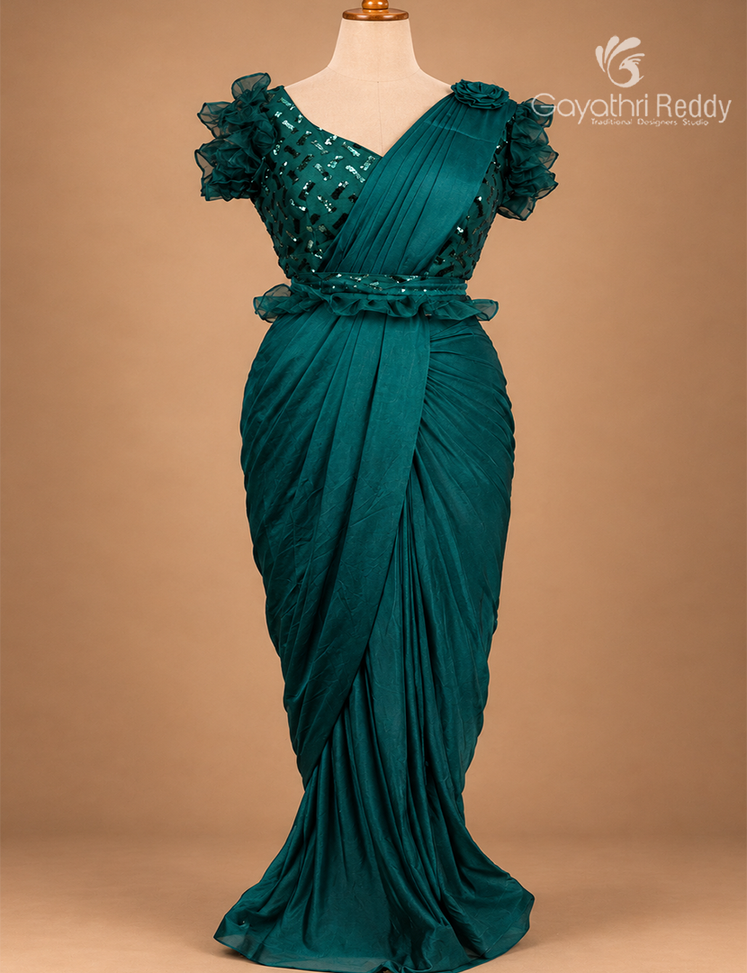 One Minute Saree in Rama Green