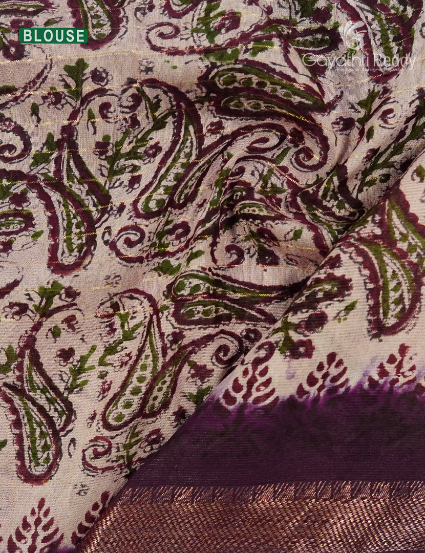 Mangalgiri Kalamkari Saree in Deep Maroon and Ivory