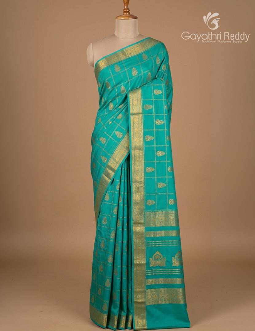 Pure Mysore Silk Saree in Aqua Green