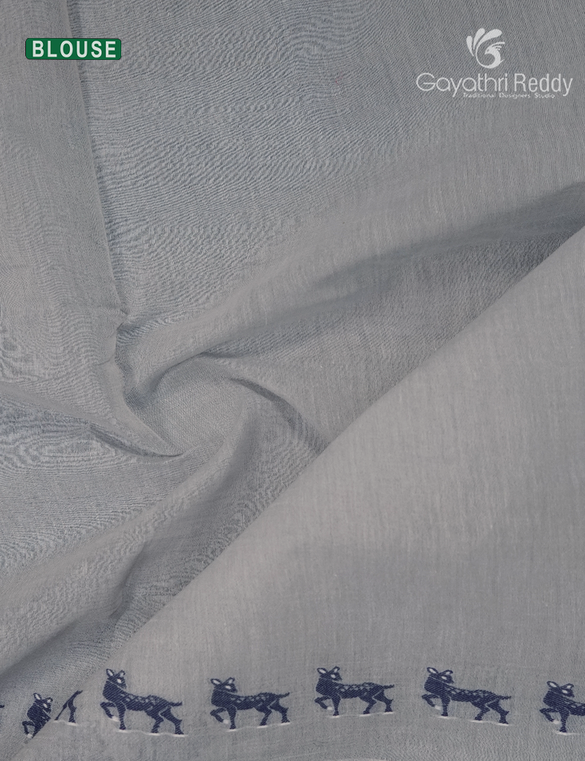 Jamdani Cotton Saree in Concrete Grey