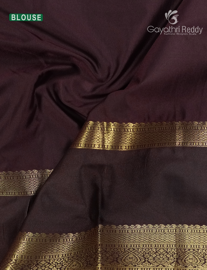 Semi Kanchipuram Silk Saree in Magenta Pink and Brown