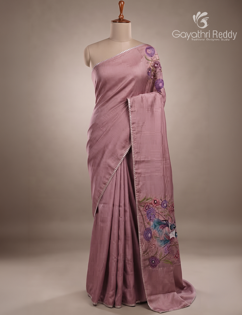 Dupion Silk Fancy Saree in Pastel Onion Pink