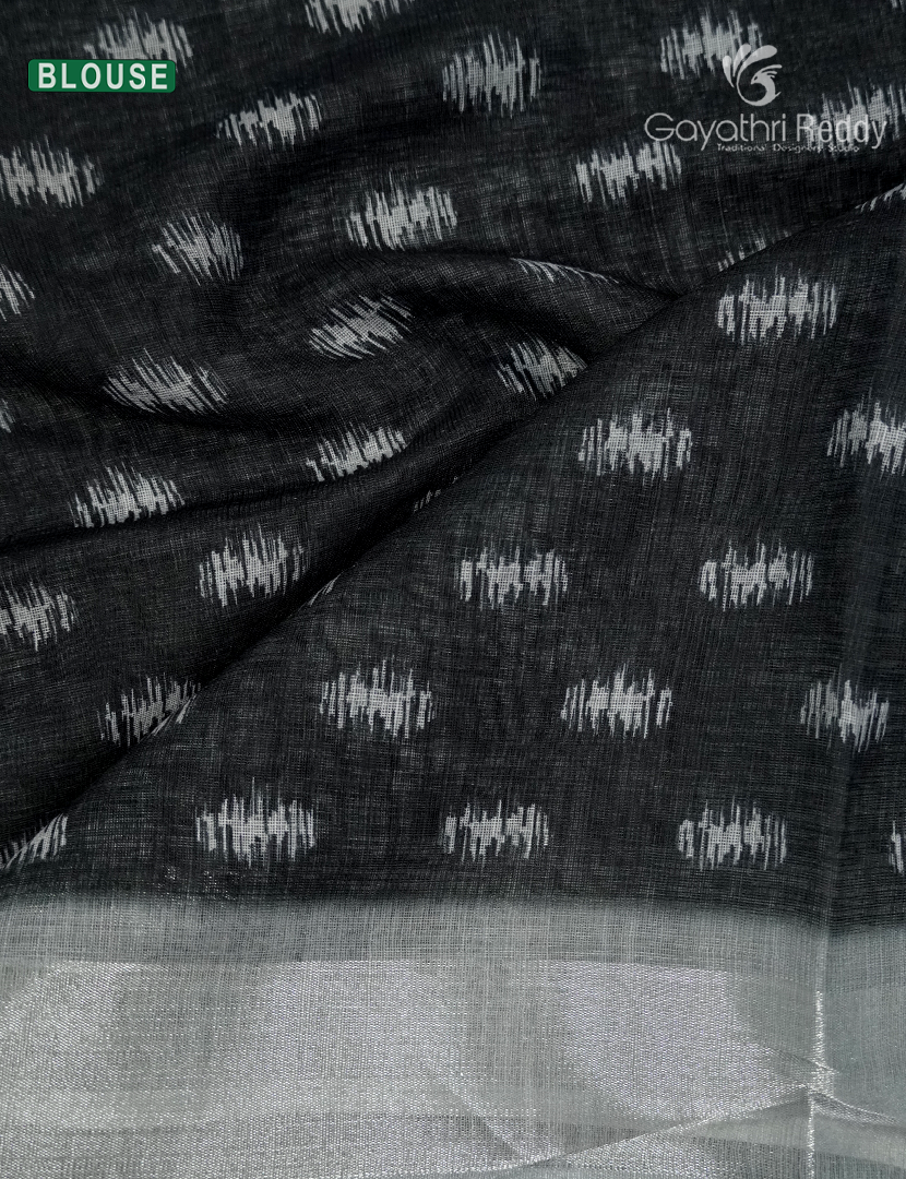 Linen Silk Saree in White and Black