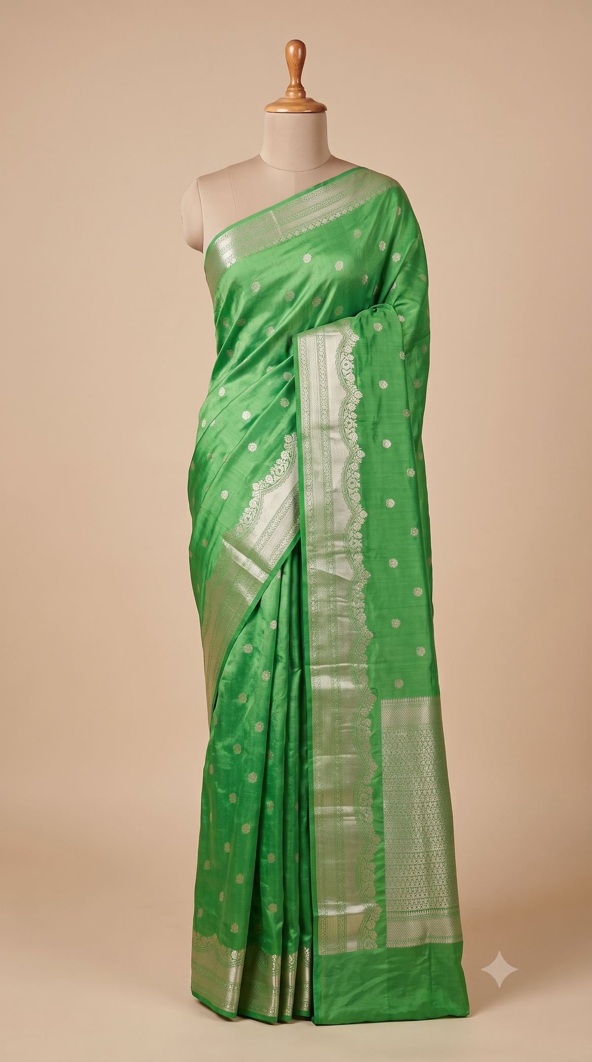 Banaras Mango Silk Saree in Neon Green