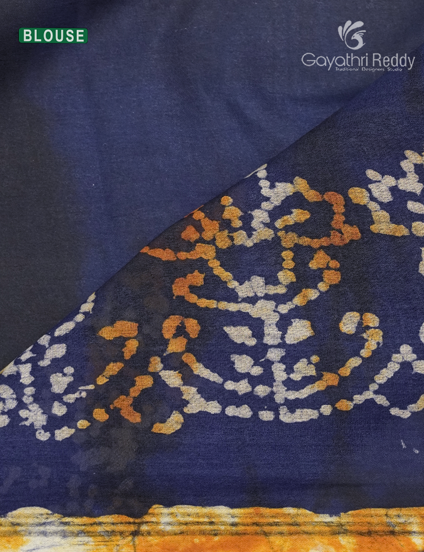 Cotton Batik Print Saree in Navy Blue