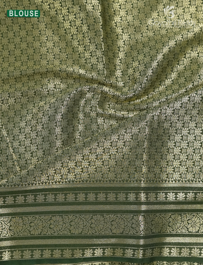 Semi Mysore Crepe Saree in Baby Pink and Bottle Green