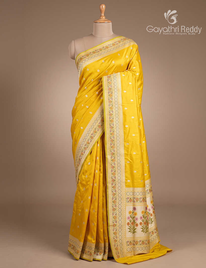 Pure Mashru Silk Saree in Yellow