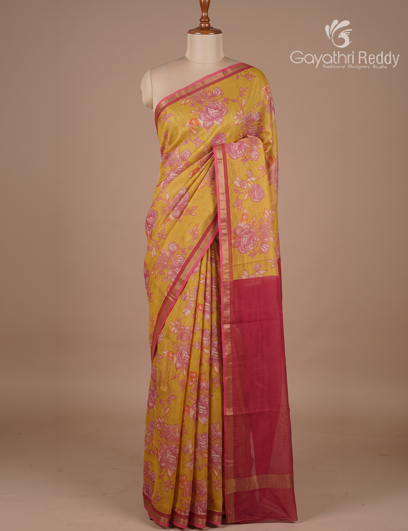 Premium Quality Cotton Kota Saree in Yellow and Red