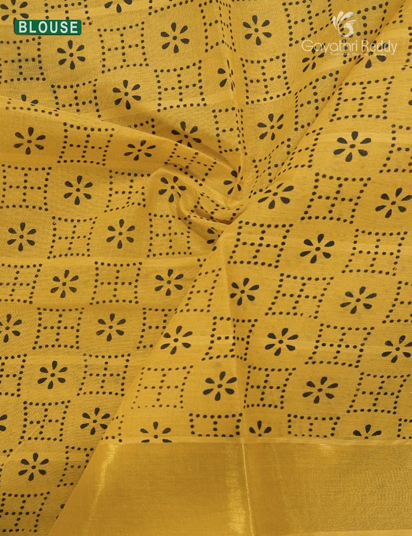 Cotton Printed Saree in Yellow