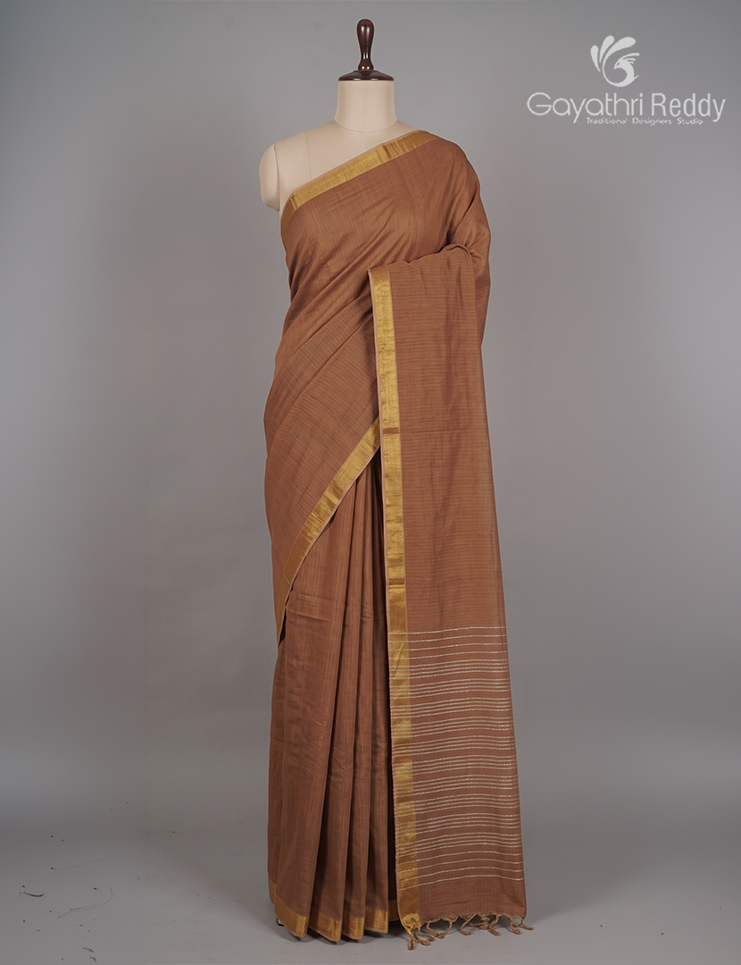 Pure Handloom Cotton Saree in Brown