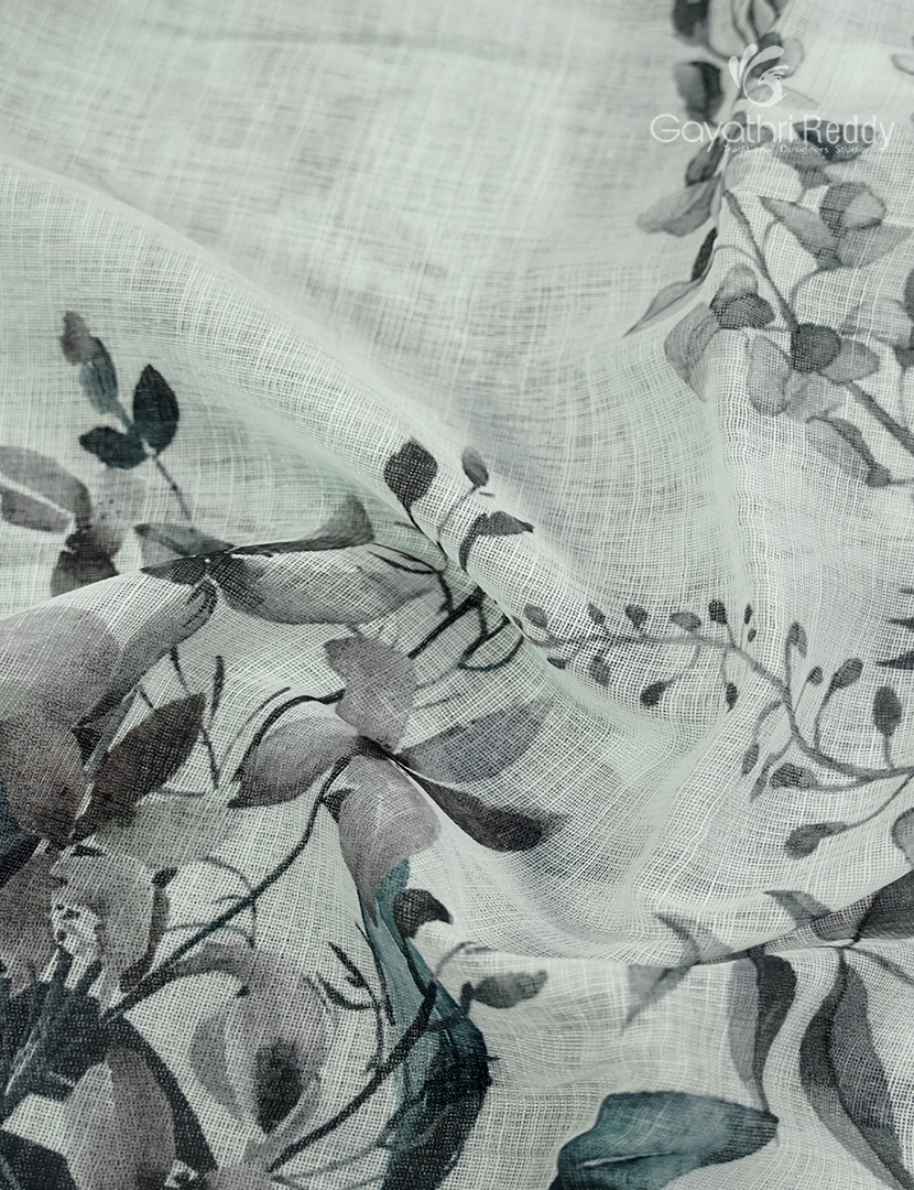 Linen Silk Saree in White and Black