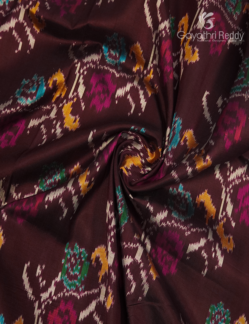 Pure Ikat Silk Saree in Deep Brown and Pink