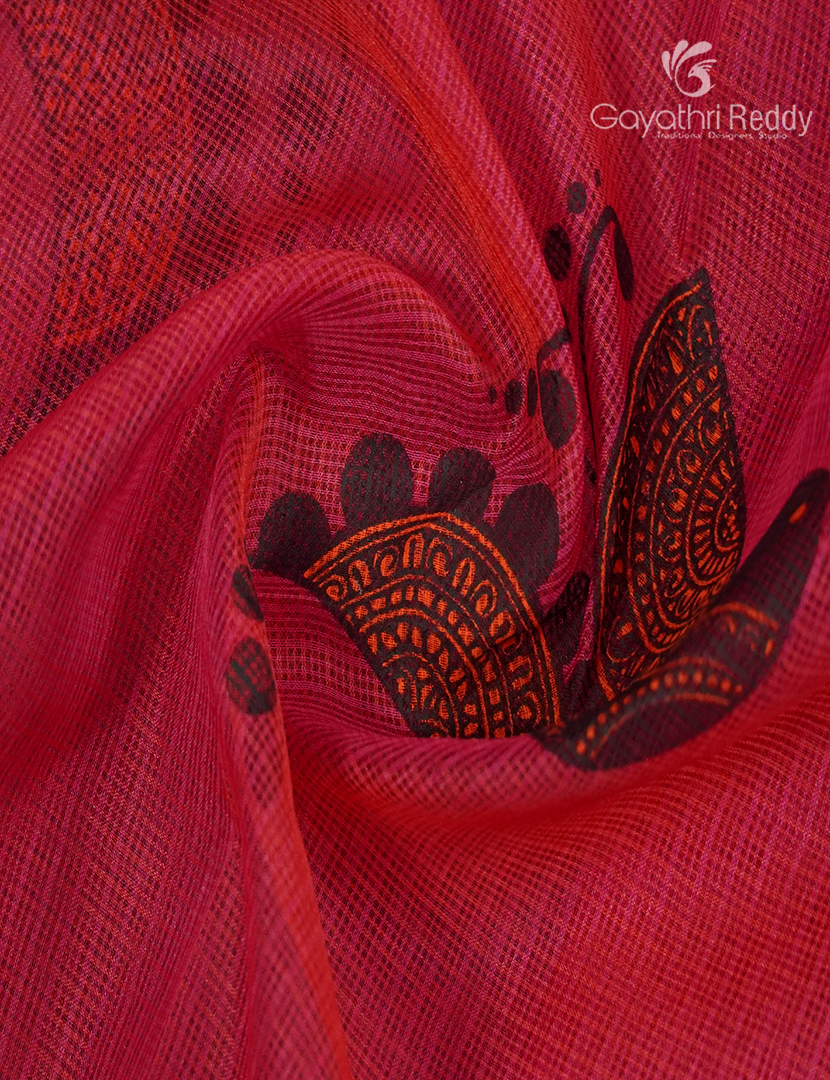 Kota Printed Saree in Crimson Red