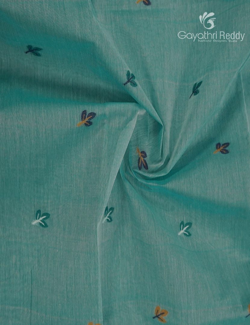 Jamdani Cotton Saree in Teal Blue