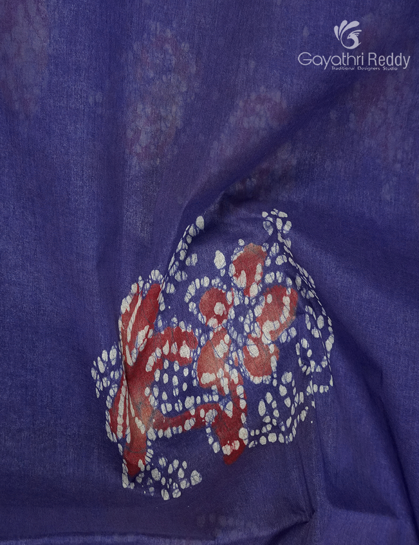 Cotton Batik Print Saree in Denim Blue