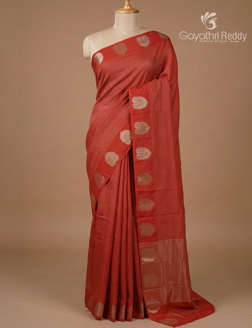 Semi Mysore Crepe Saree in Red
