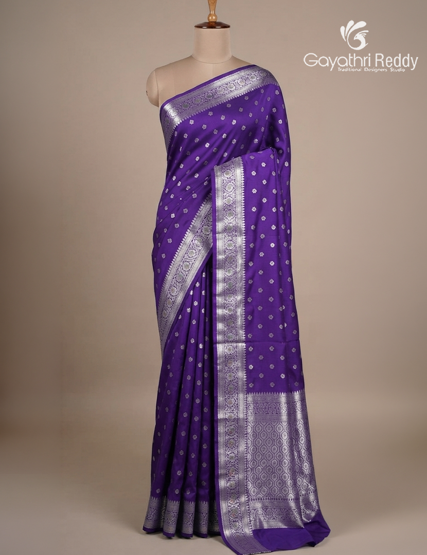 Semi Banaras Katan Silk Saree in Purple