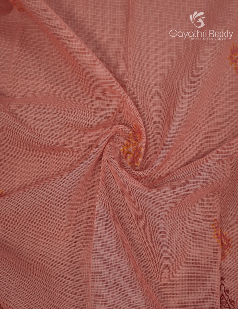 Premium Quality Cotton Kota Saree in Light Peach and Maroon