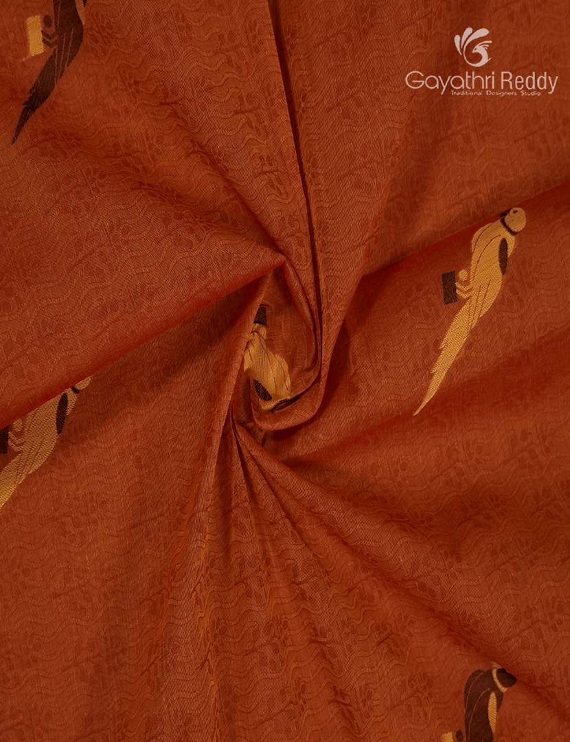 Pure Kanchi Cotton Saree in Deep Rust