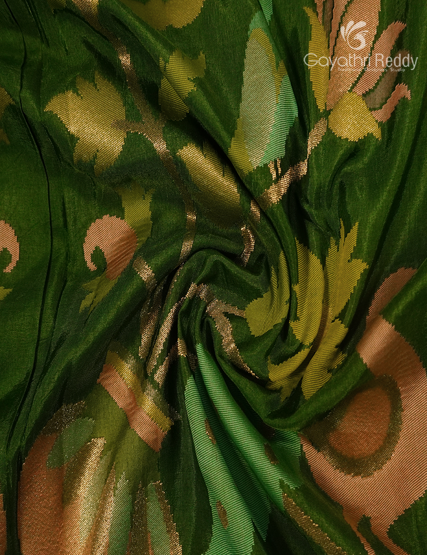 Pure Satin Silk Saree in Leaf Green