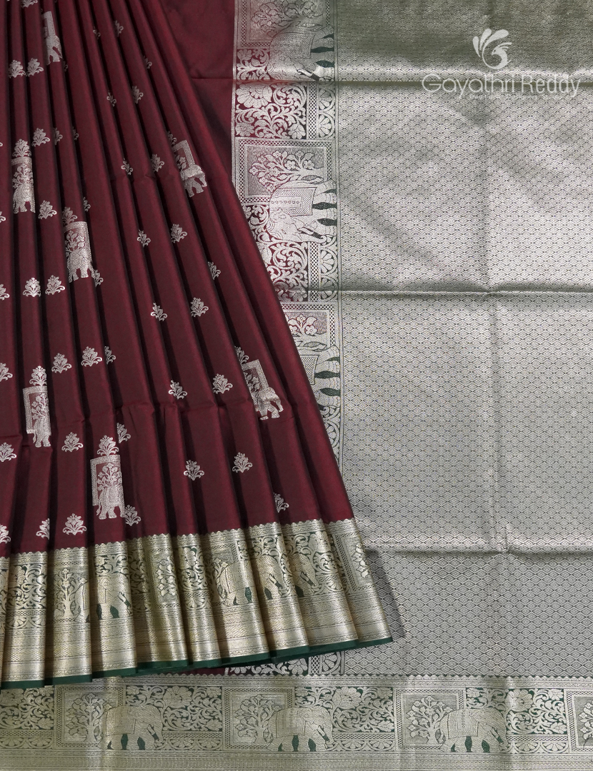 Soft Silk Saree in Deep Maroon and Deep Green