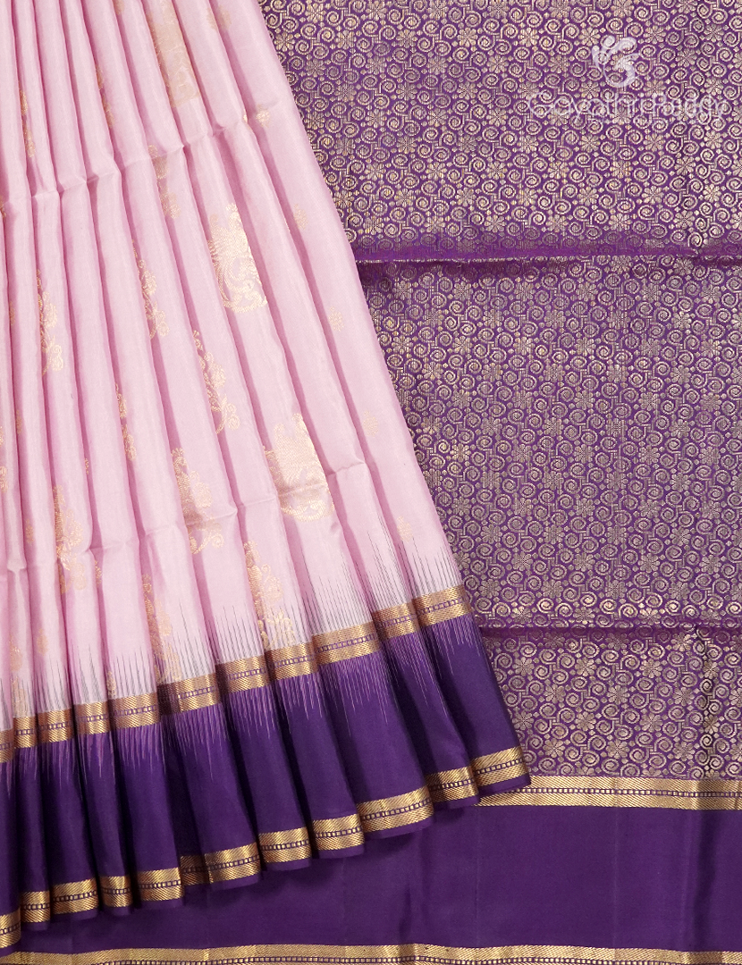 Pure Kanchipuram Silk Vintage Saree in Pastel pink and Deep Purple
