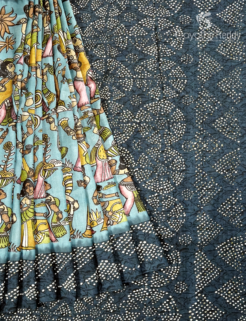 Semi Tussar Silk Saree in Powder Blue and Deep Ash Grey