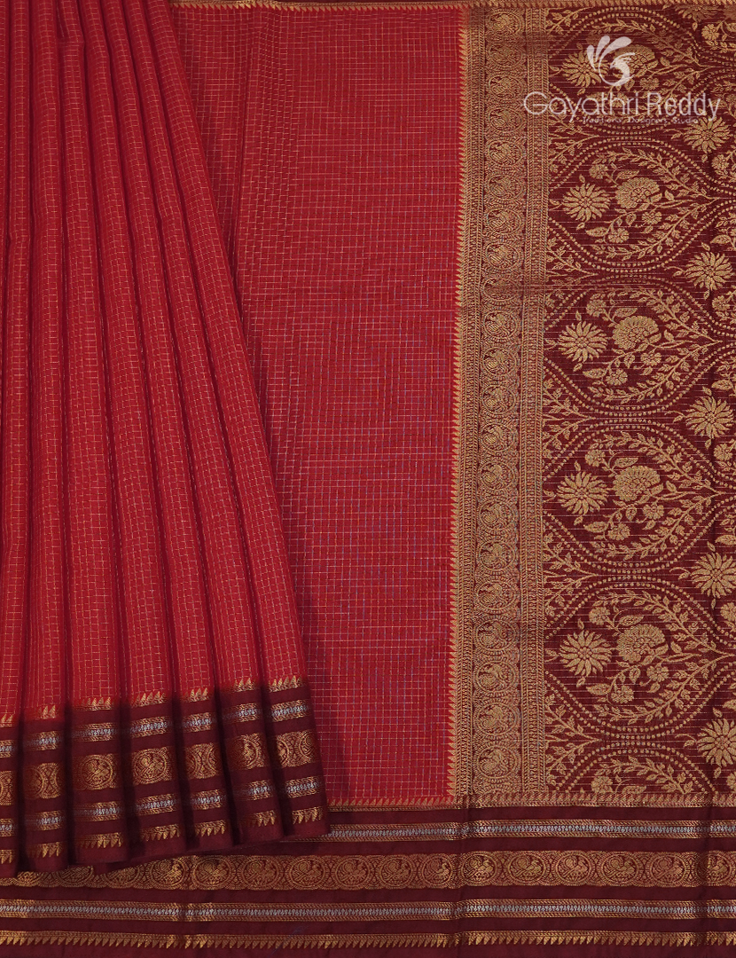 Semi Mysore Crepe Saree in Bridal Red and Brown