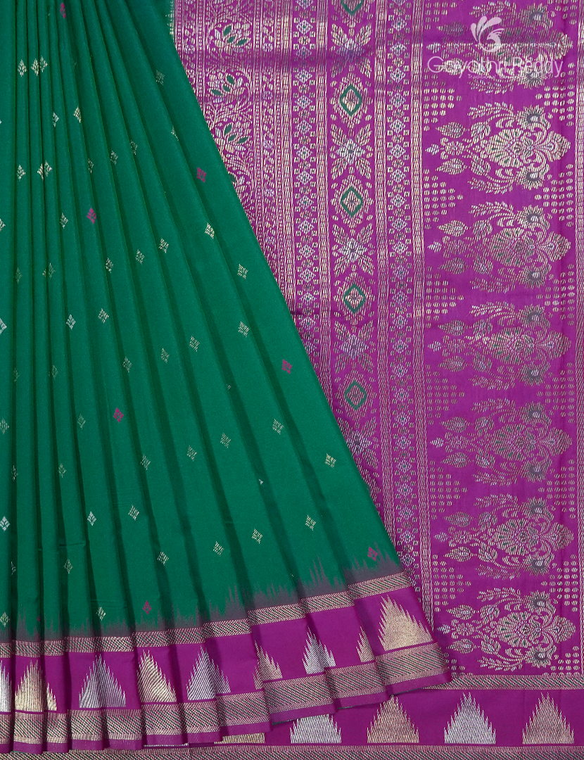 Semi Kanchipuran Silk Saree in Bottle Green  and Magenta