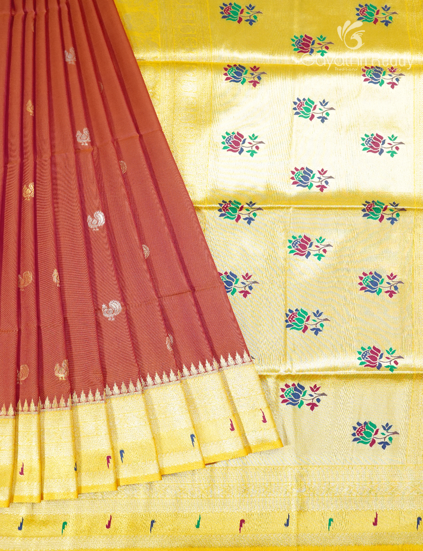 Semi Kanchipuram Art Silk Saree in Rust