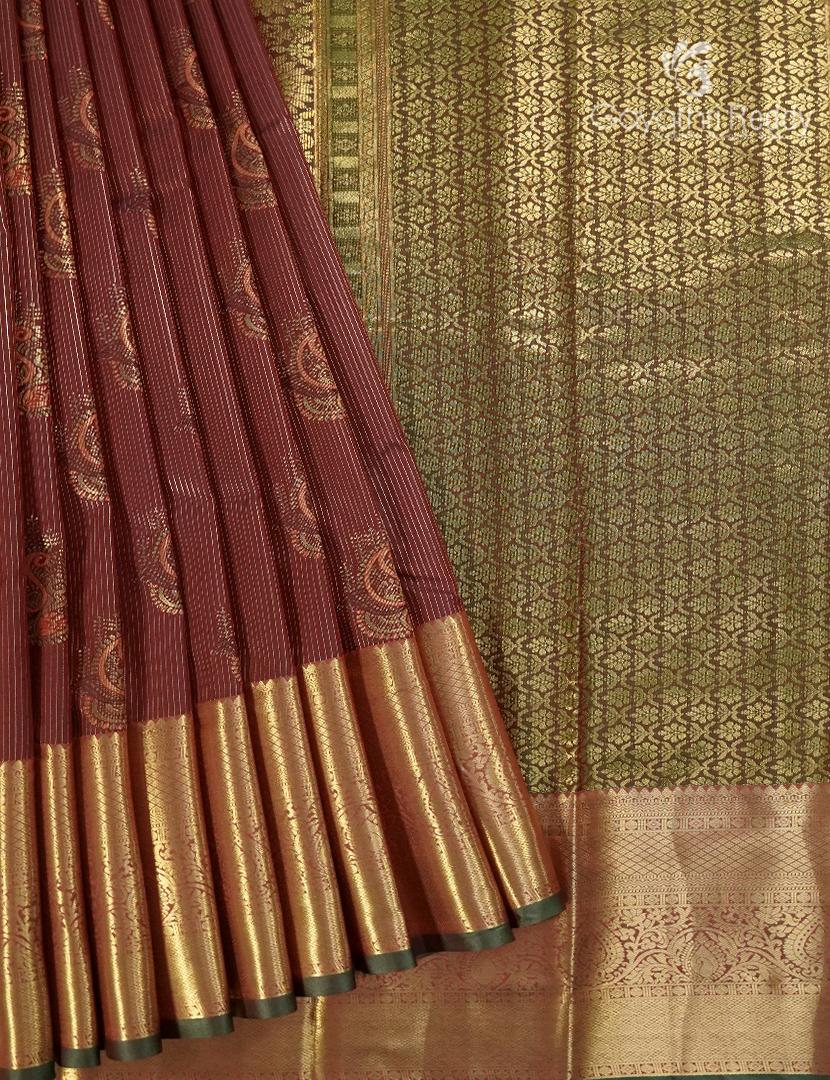 Semi Kanchipuram Silk Saree in Maroon and Deep Brown